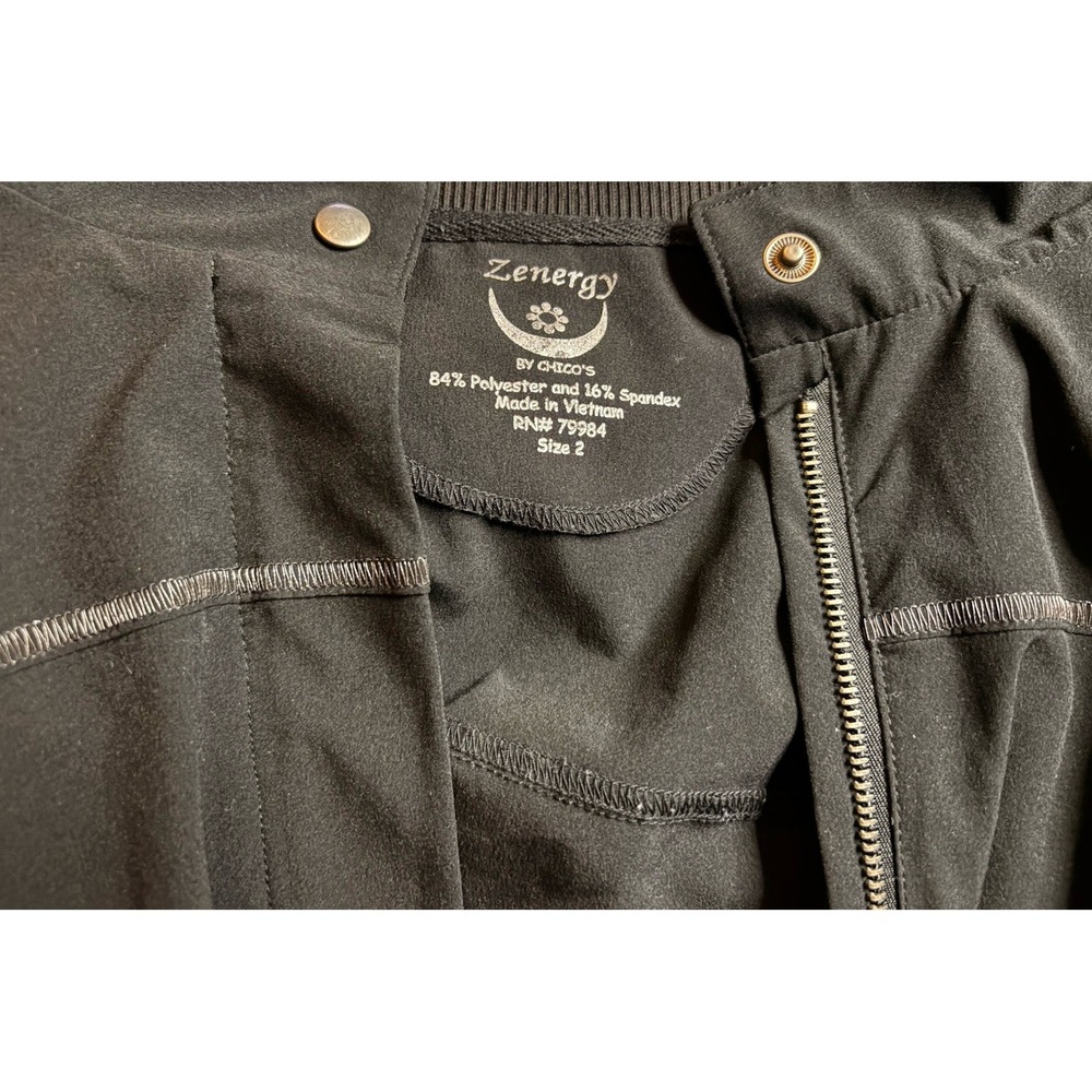 Chico's Zenergy Blazer Chico 2 (M/L) Zip & Snap Blk Jacket Windbreaker EUC, CB47 - Picture 2 of 4